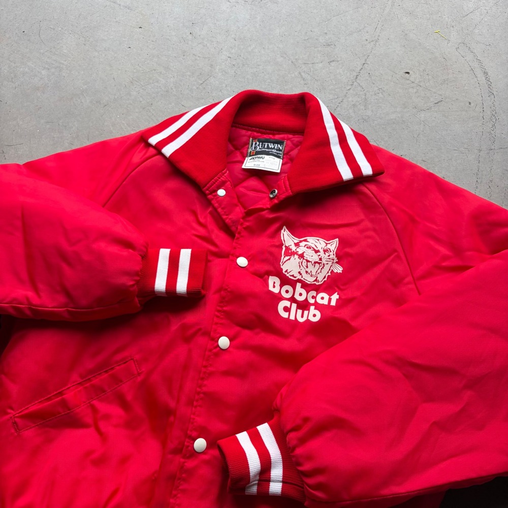 Vintage Butwin Bobcat Club Varsity Jacket Red Mens Large Made in USA Bomber